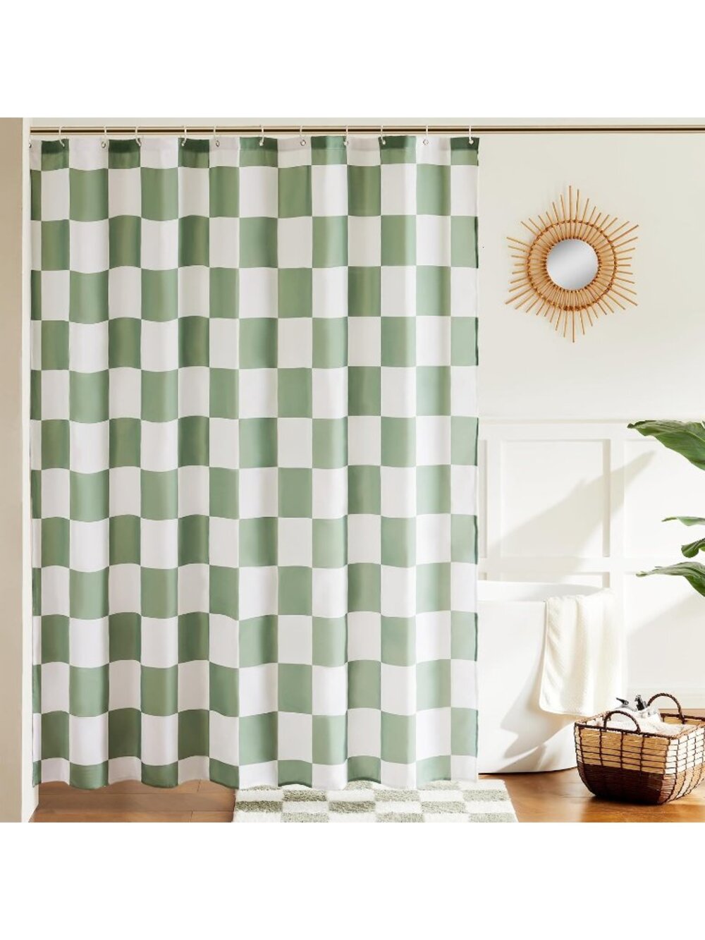 New Checkered Shower Curtain, Sage Green Shower Curtains for Bathroom